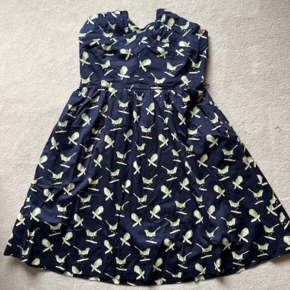 Anthropologie Midi Cocktail Dress (L) - Navy with Bird Print - Picture 1 of 3